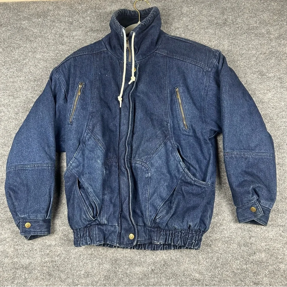 Vintage Andy Johns S/L Denim Bomber Jacket Insulated Puffer Streetwear - Picture 1 of 13